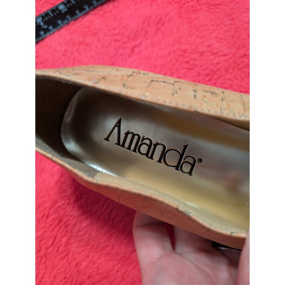 Amanda Women's Size 12M "Iona" Pumps Faux Cork Gold Metallic Block Heel Shoes - Picture 3 of 7